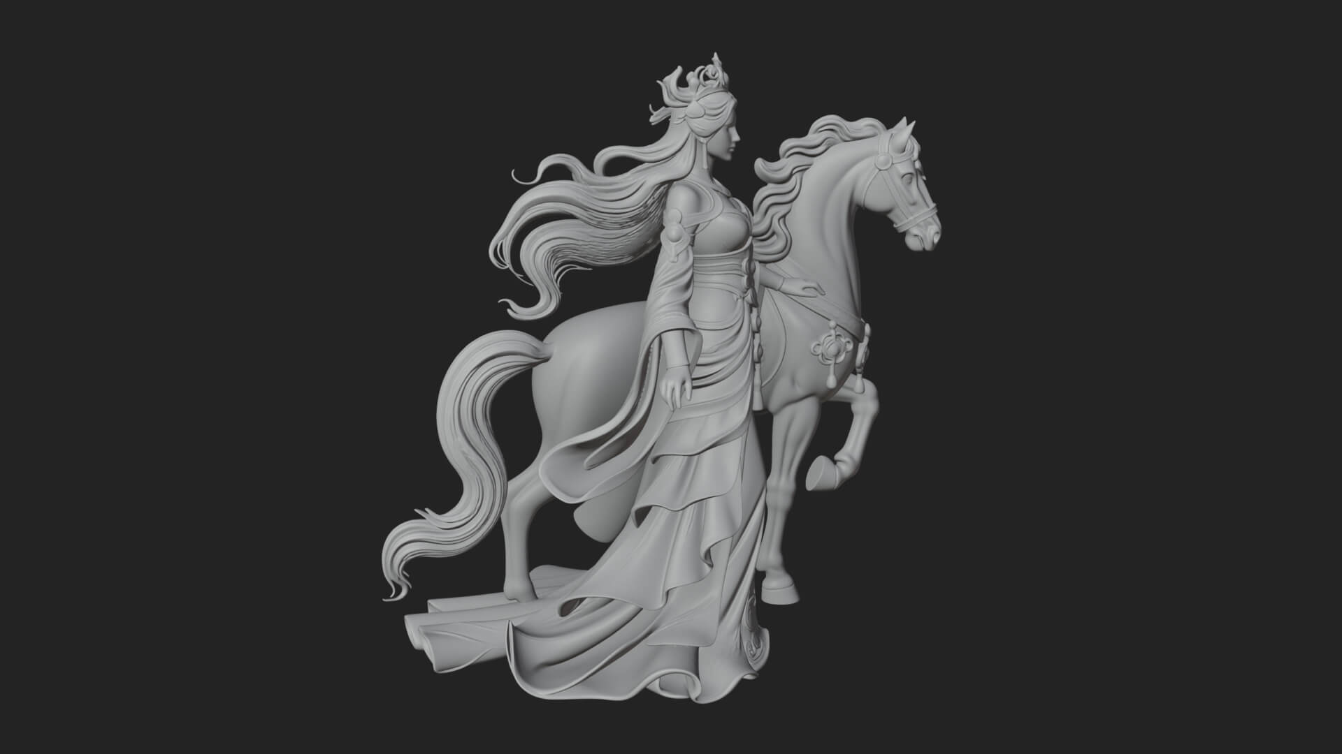 Woman with White Horse Statue Design 8 3D Print Model 3D Model