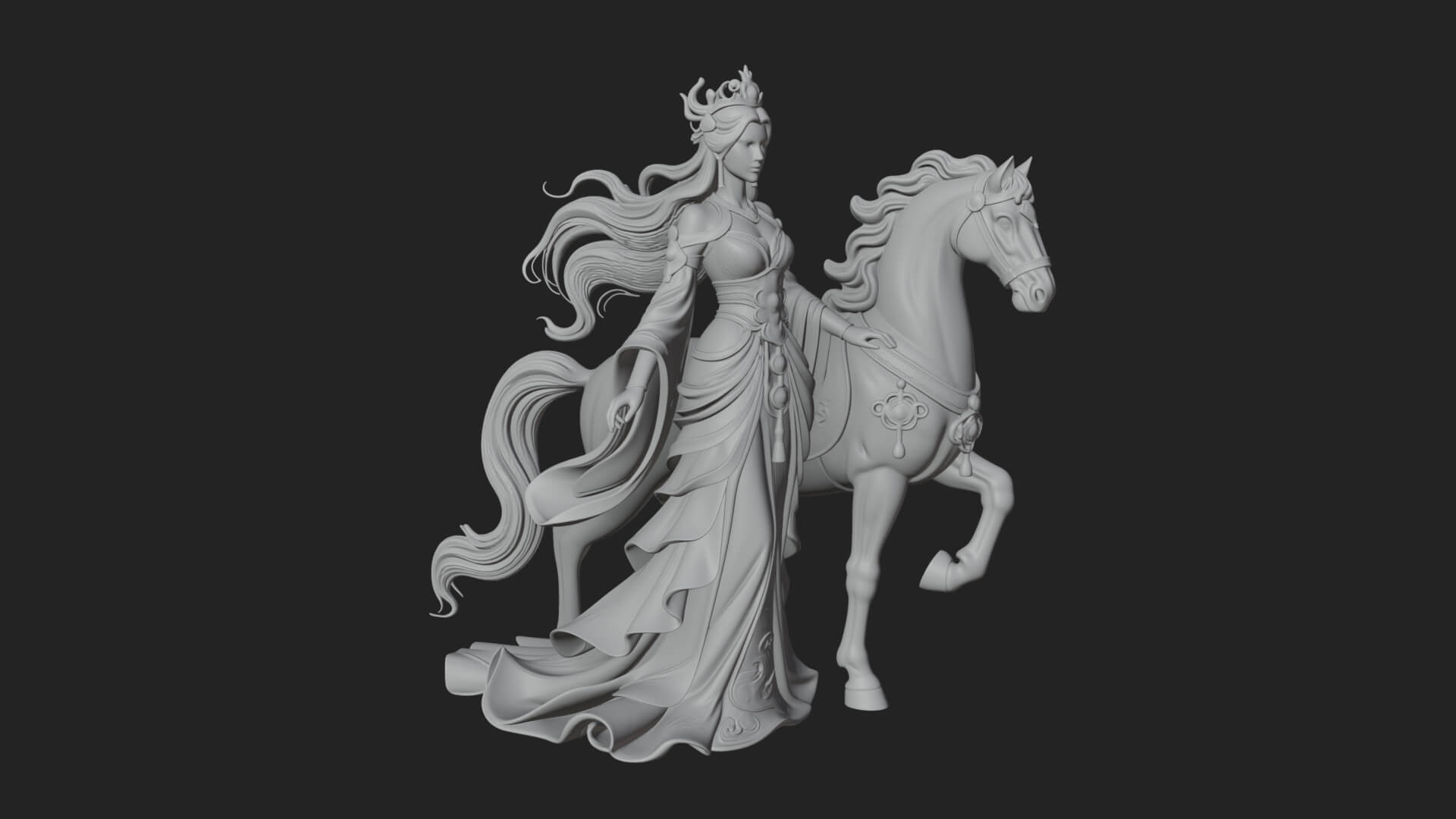 Woman with White Horse Statue Design 8 3D Print Model 3D Model