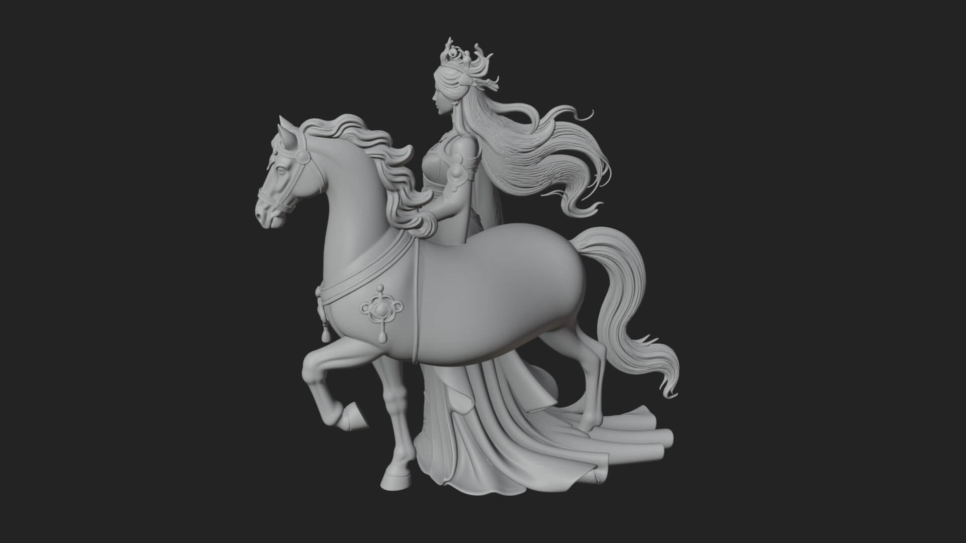 Woman with White Horse Statue Design 8 3D Print Model 3D Model