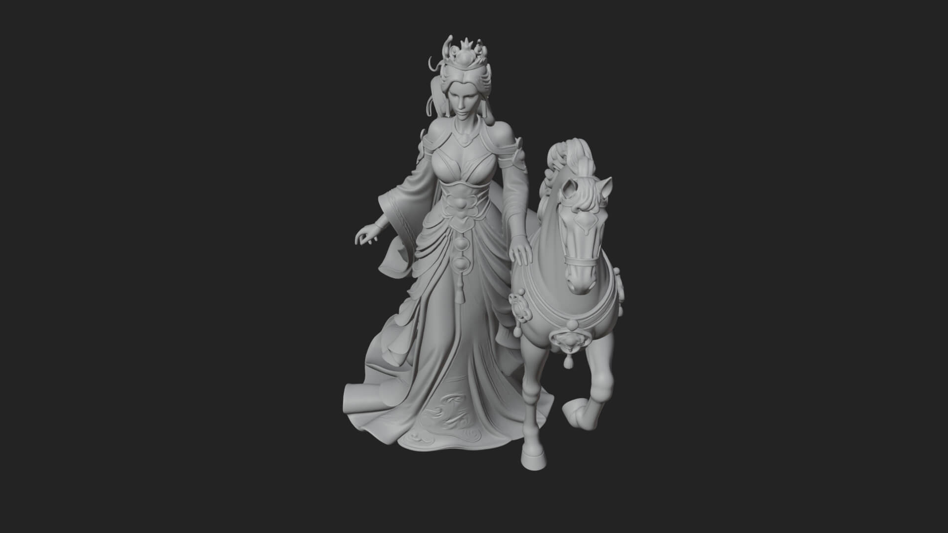 Woman with White Horse Statue Design 8 3D Print Model 3D Model