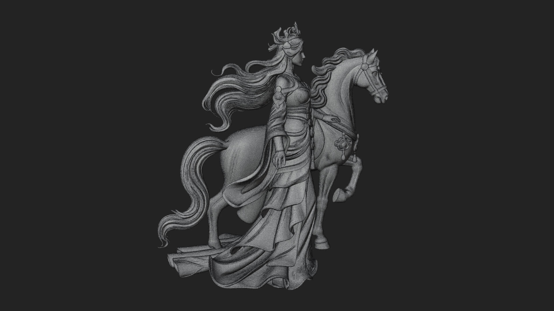 Woman with White Horse Statue Design 8 3D Print Model 3D Model