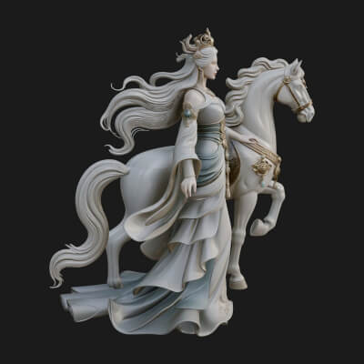 Woman with White Horse Statue Design 8 3D Print Model