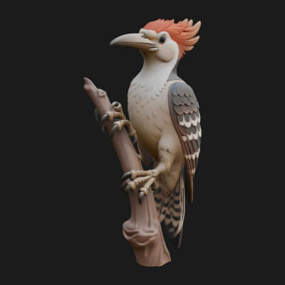 Woodpecker Bird Statue Design 2 3D Print Model