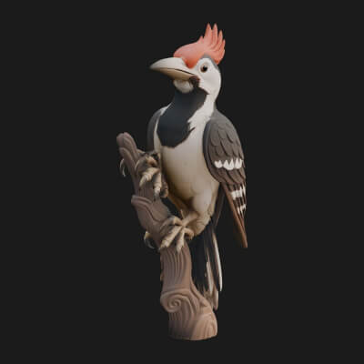 Woodpecker Bird Statue Design 4 3D Print Model