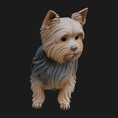 Yorkshire Terrier Dog Statue Design 3 3D Print Model