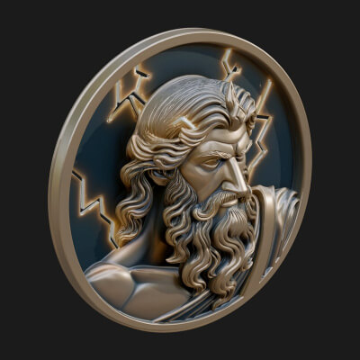 Zeus Relief Medallion Pendant Design 12 3D Print Model