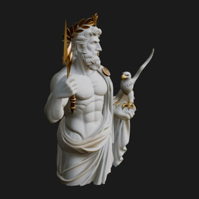 Zeus with Lightning Bolt Statue Design 13 3D Print Model