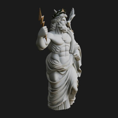 Zeus with Lightning Bolt Statue Design 14 3D Print Model