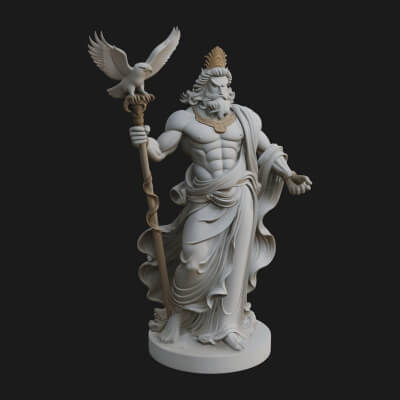 Zeus with Lightning Bolt Statue Design 15 3D Print Model