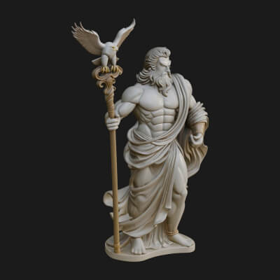 Zeus with Lightning Bolt Statue Design 16 3D Print Model