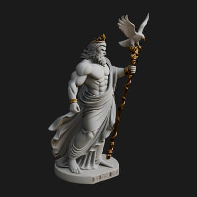 Zeus with Lightning Bolt Statue Design 17 3D Print Model