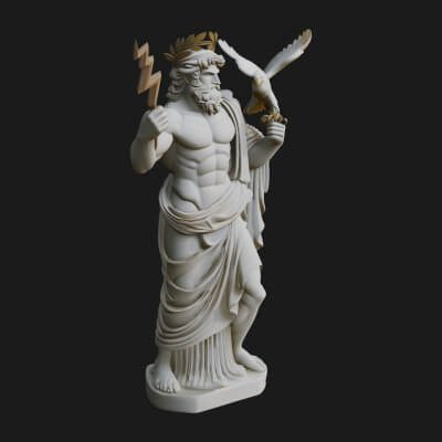 Zeus with Lightning Bolt Statue Design 18 3D Print Model
