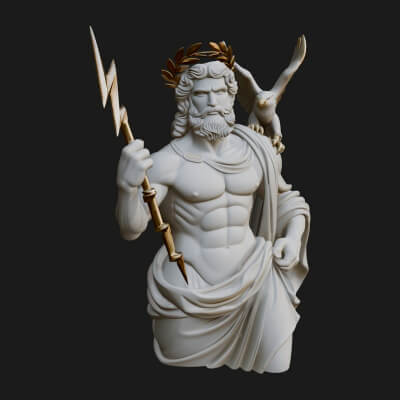 Zeus with Lightning Bolt Statue Design 19 3D Print Model