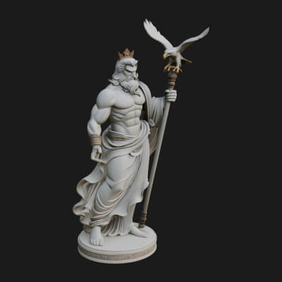 Zeus with Lightning Bolt Statue Design 20 3D Print Model