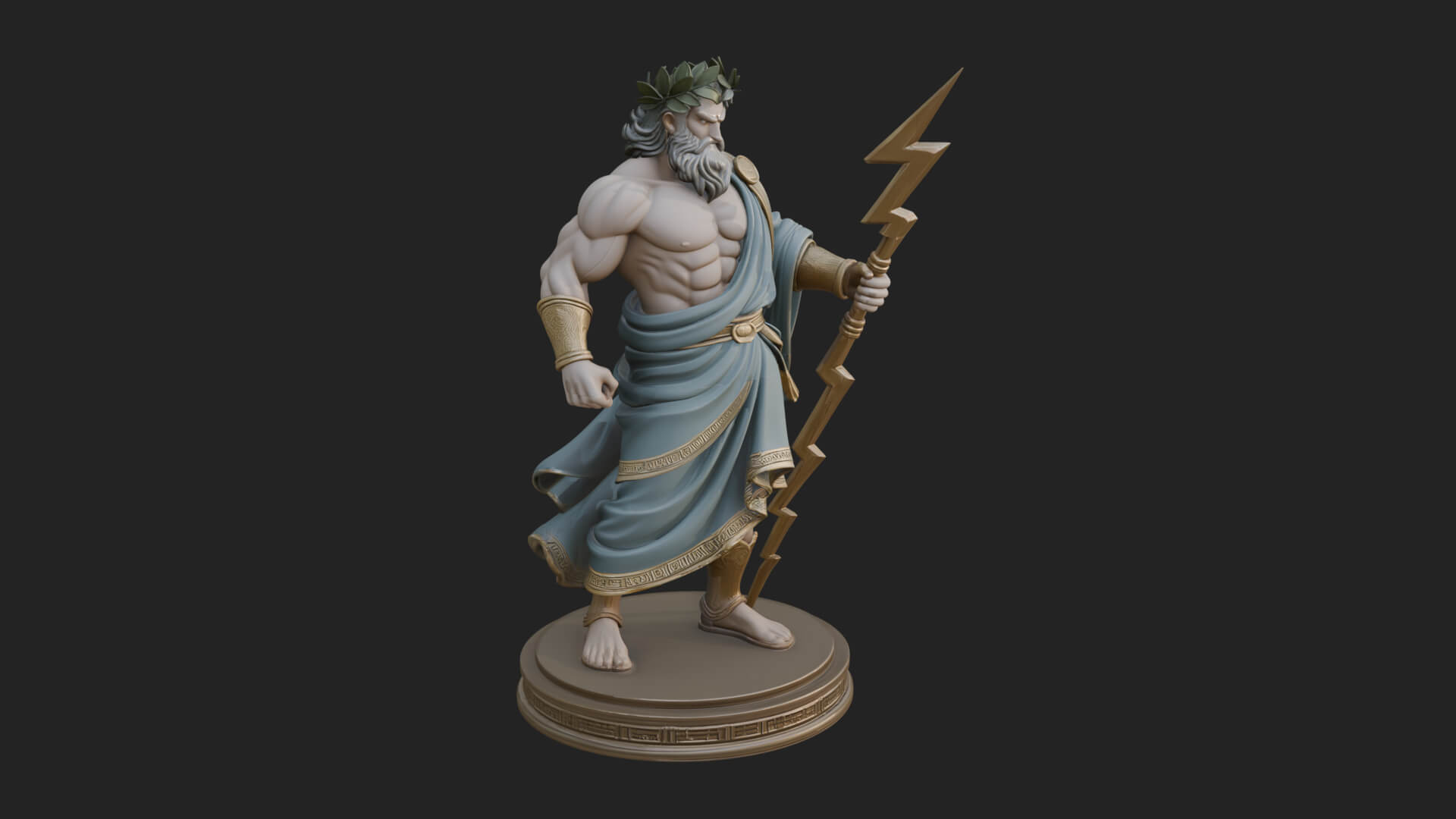 Zeus with Lightning Bolt Statue Design 21 3D Print Model 3D Model