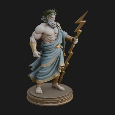 Zeus with Lightning Bolt Statue Design 21 3D Print Model
