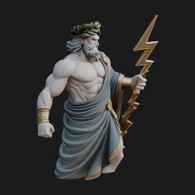 Zeus with Lightning Bolt Statue Design 22 3D Print Model