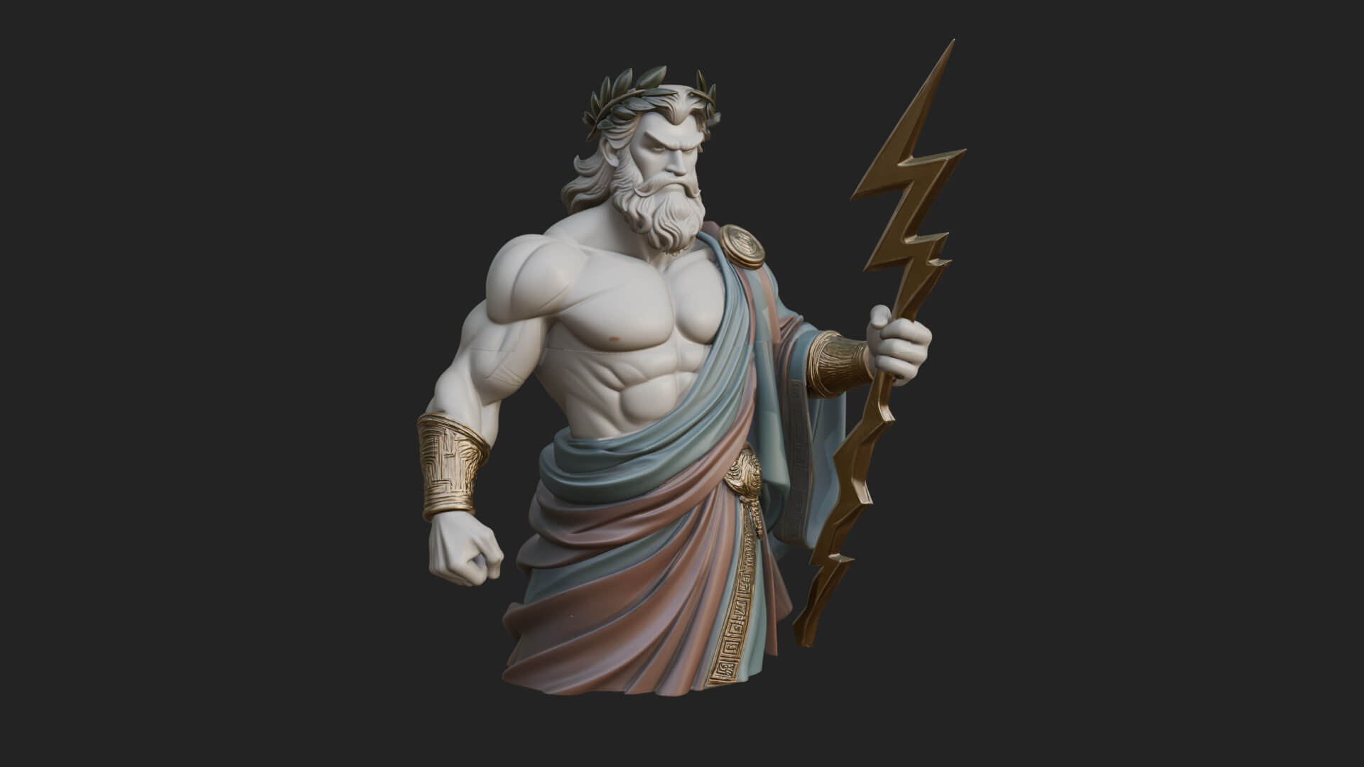 Zeus with Lightning Bolt Statue Design 23 3D Print Model 3D Model