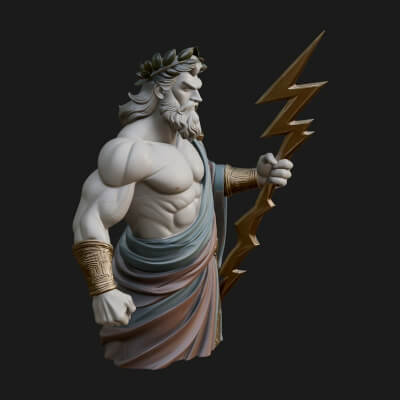 Zeus with Lightning Bolt Statue Design 23 3D Print Model