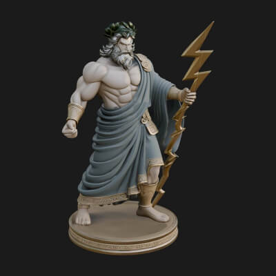 Zeus with Lightning Bolt Statue Design 24 3D Print Model