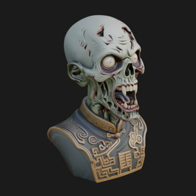 Zombie Bust Statue Design 6 3D Print Model