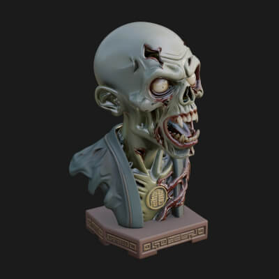 Zombie Bust Statue Design 7 3D Print Model