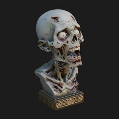 Zombie Bust Statue Design 8 3D Print Model