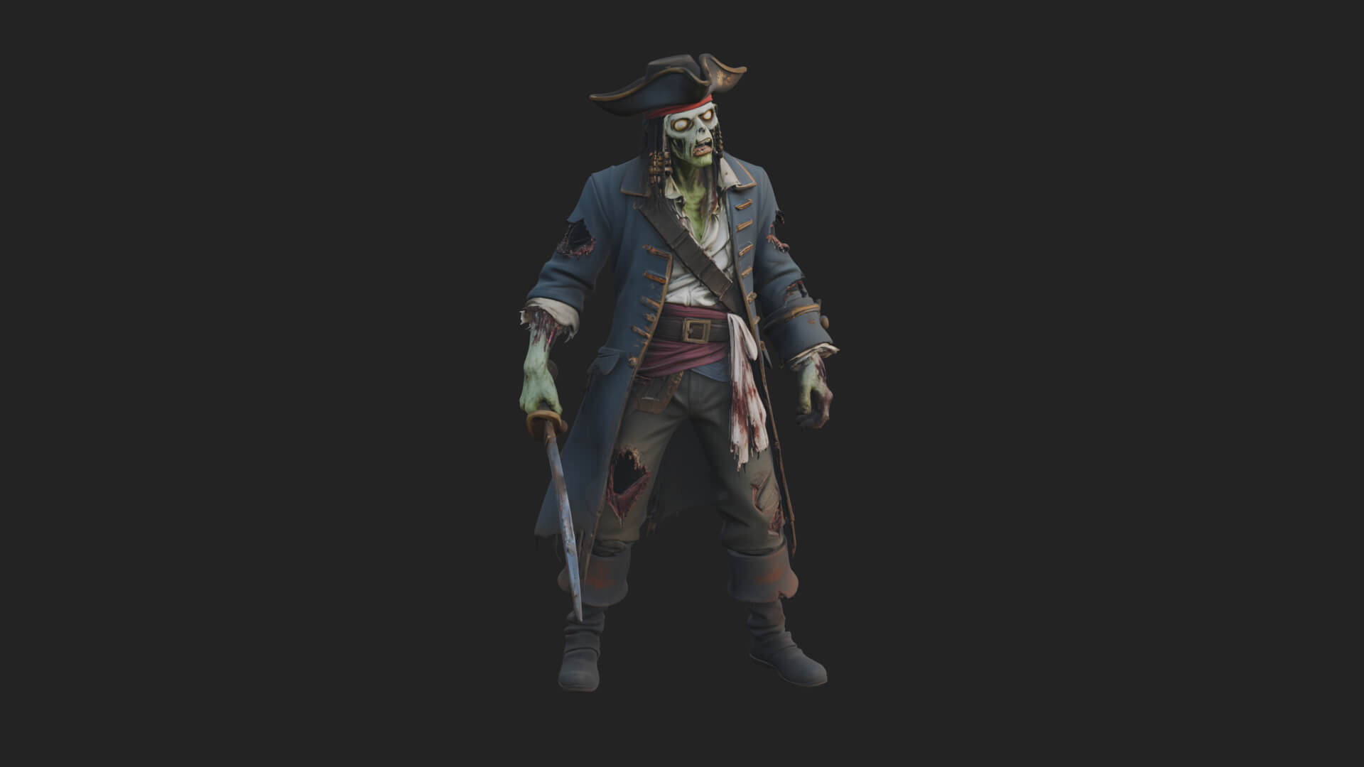 Zombie Pirate Captain Statue Design 2 3D Print Model 3D Model