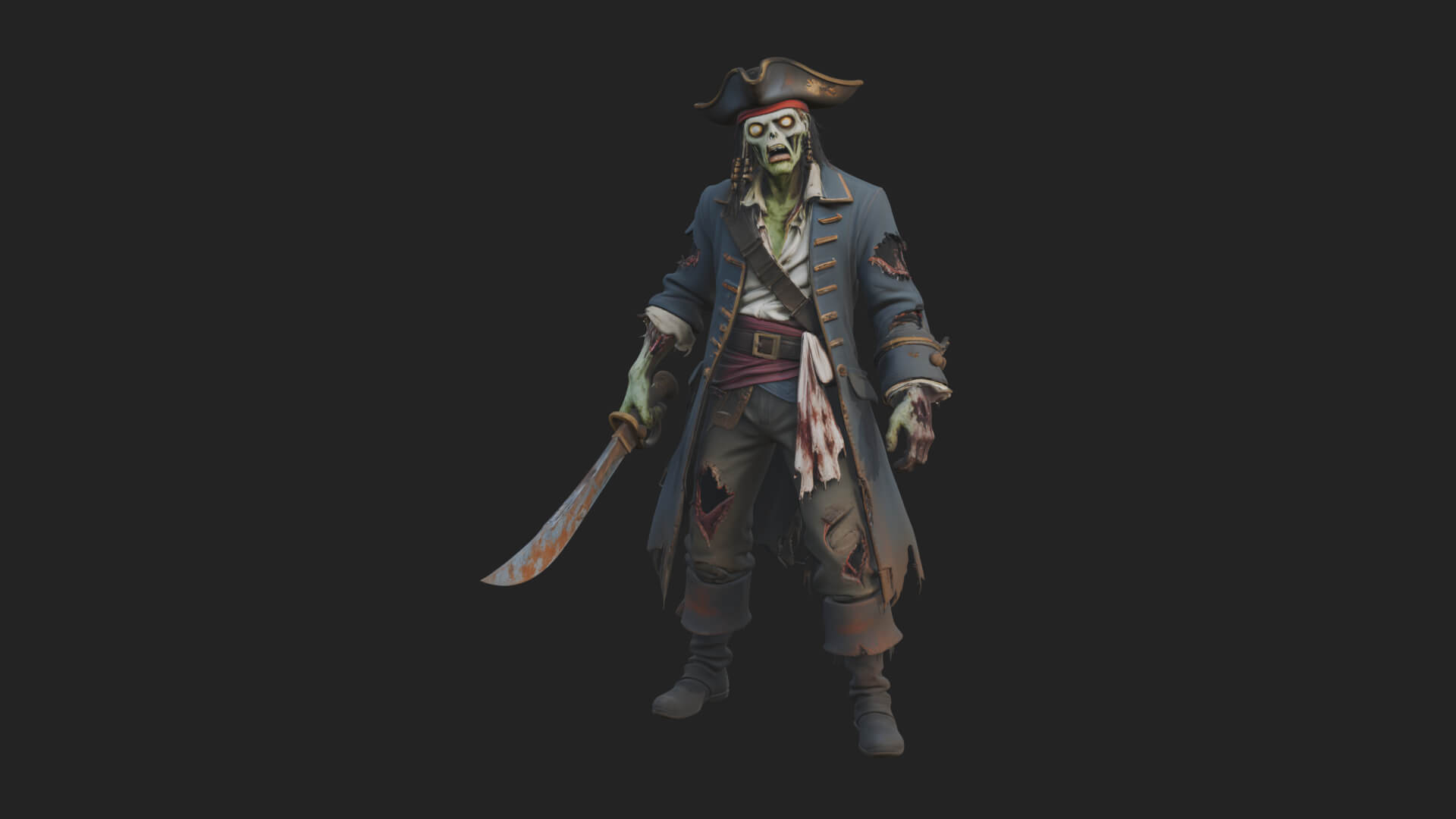 Zombie Pirate Captain Statue Design 2 3D Print Model 3D Model