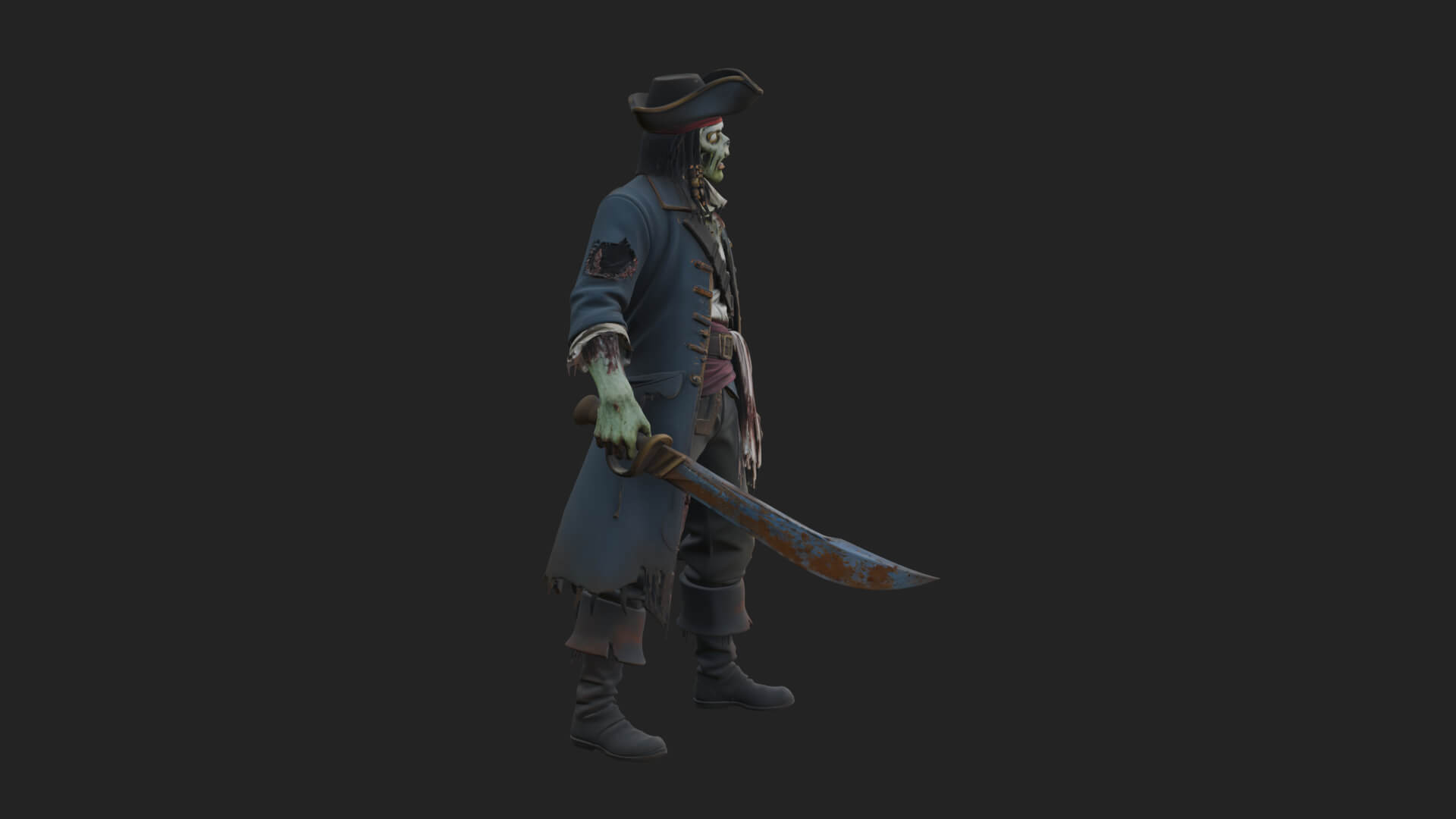 Zombie Pirate Captain Statue Design 2 3D Print Model 3D Model