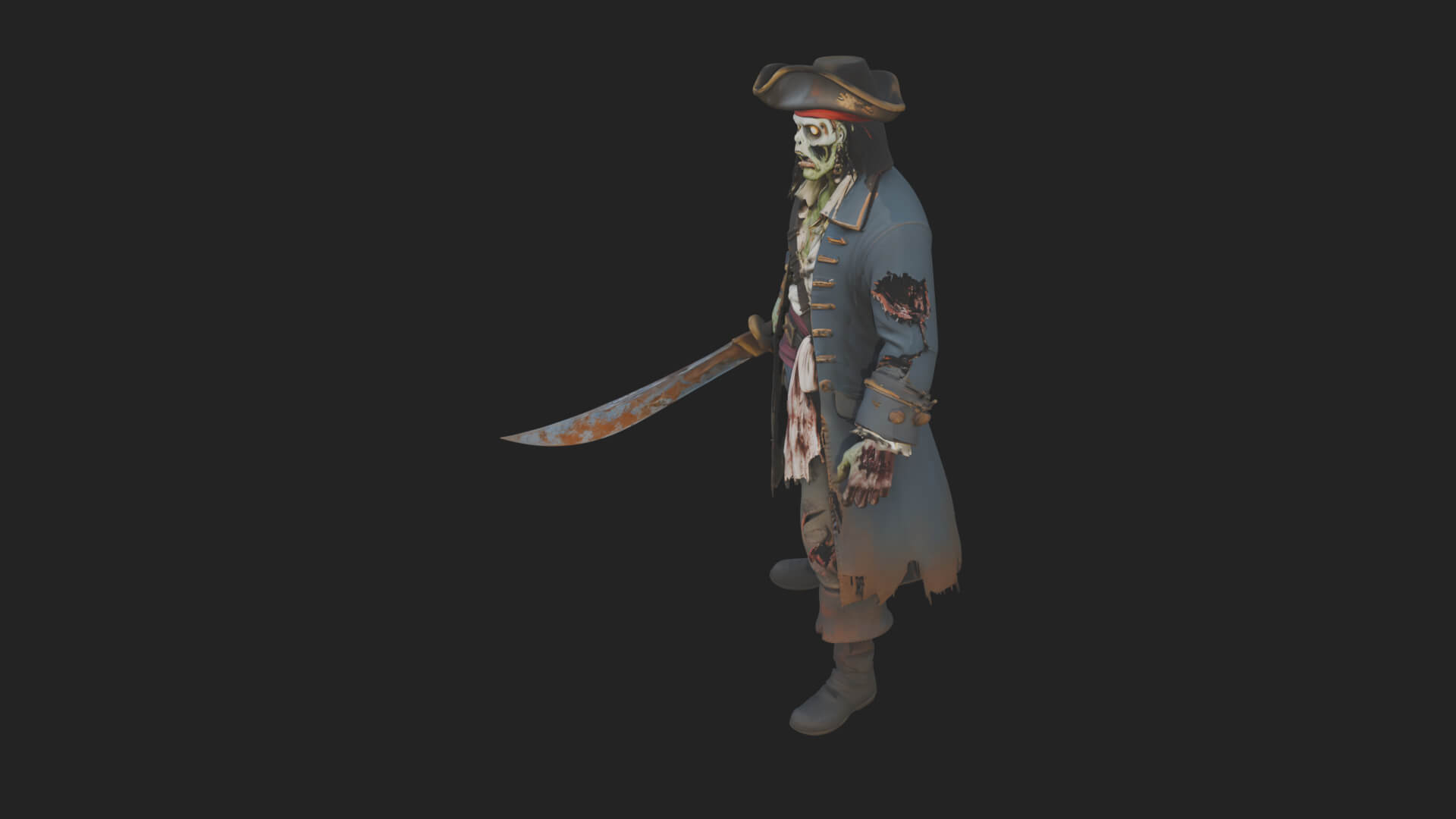 Zombie Pirate Captain Statue Design 2 3D Print Model 3D Model