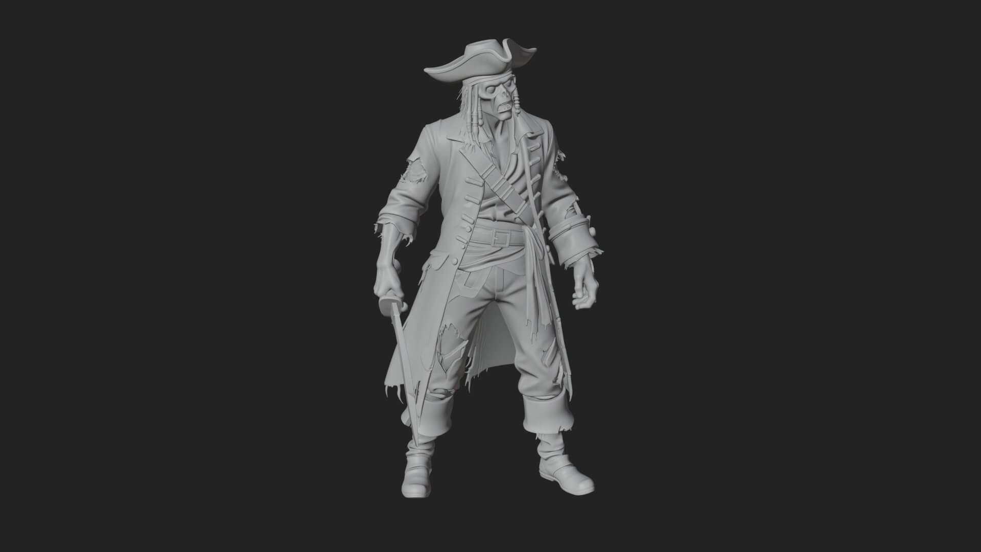 Zombie Pirate Captain Statue Design 2 3D Print Model 3D Model