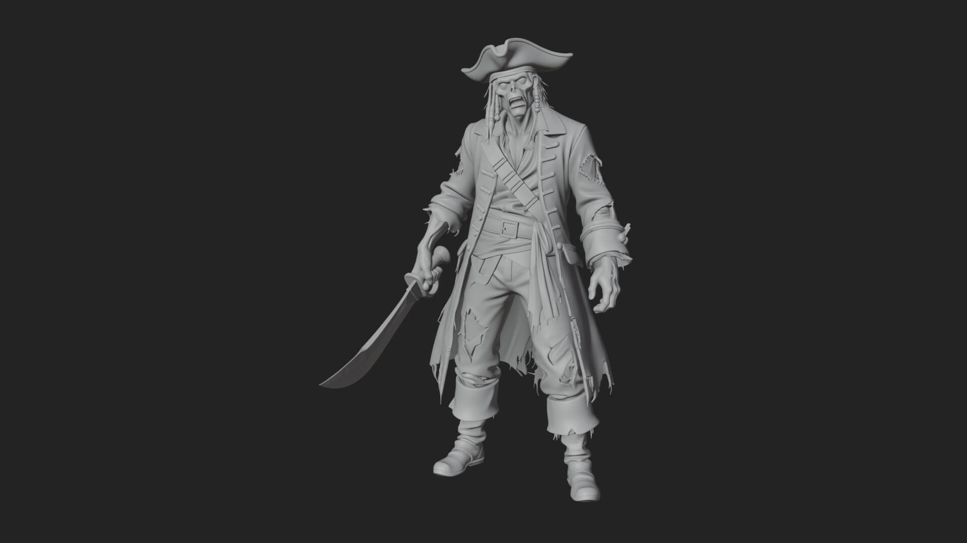 Zombie Pirate Captain Statue Design 2 3D Print Model 3D Model