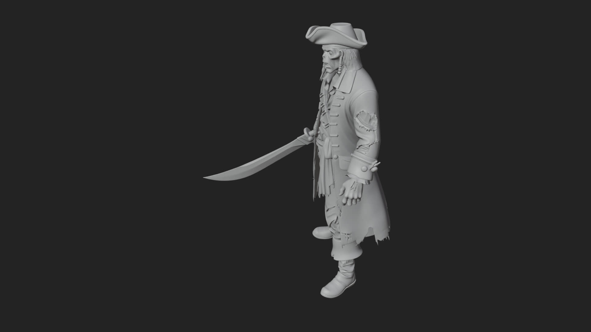Zombie Pirate Captain Statue Design 2 3D Print Model 3D Model