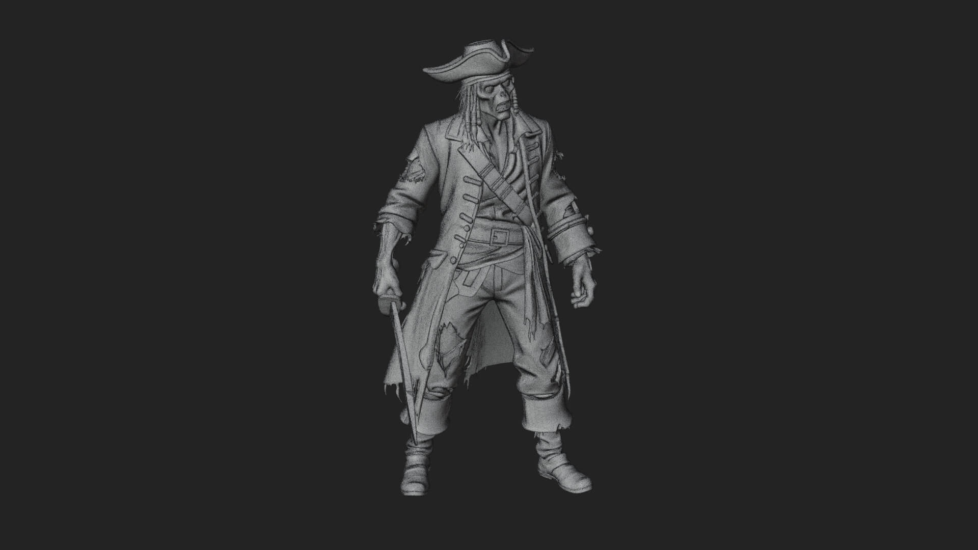 Zombie Pirate Captain Statue Design 2 3D Print Model 3D Model