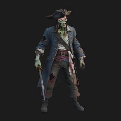 Zombie Pirate Captain Statue Design 2 3D Print Model