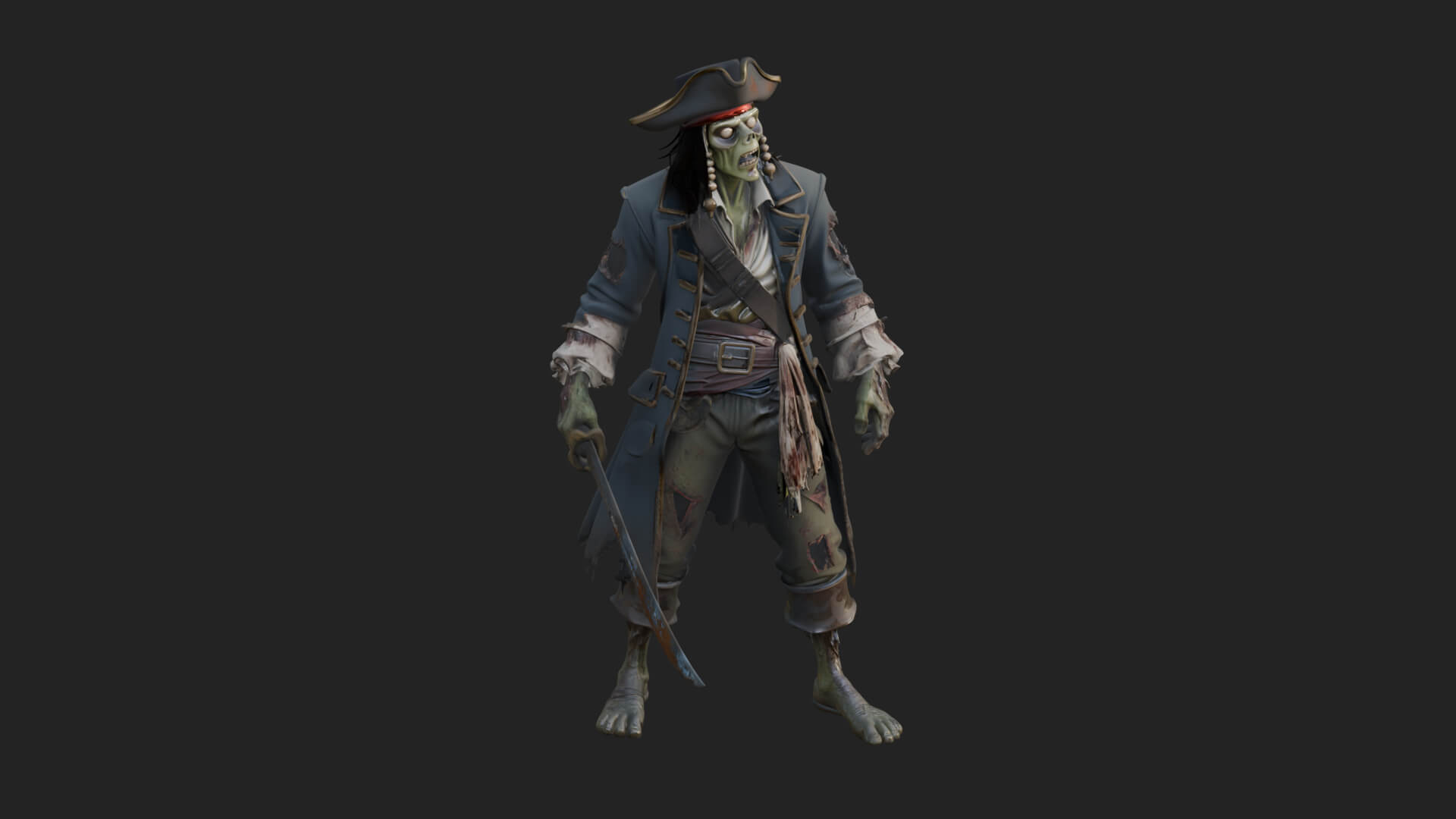 Zombie Pirate Captain Statue Design 3 3D Print Model 3D Model