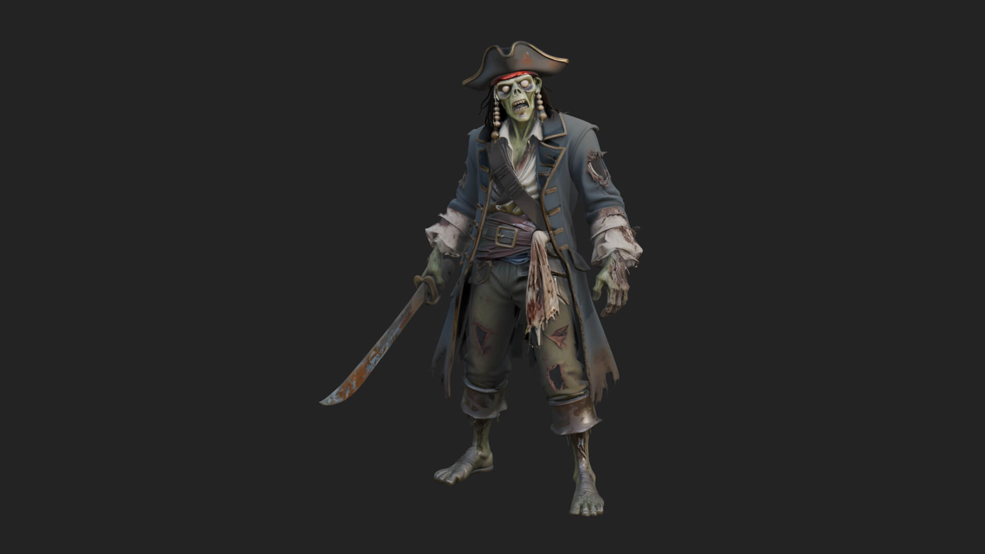 Zombie Pirate Captain Statue Design 3 3D Print Model 3D Model