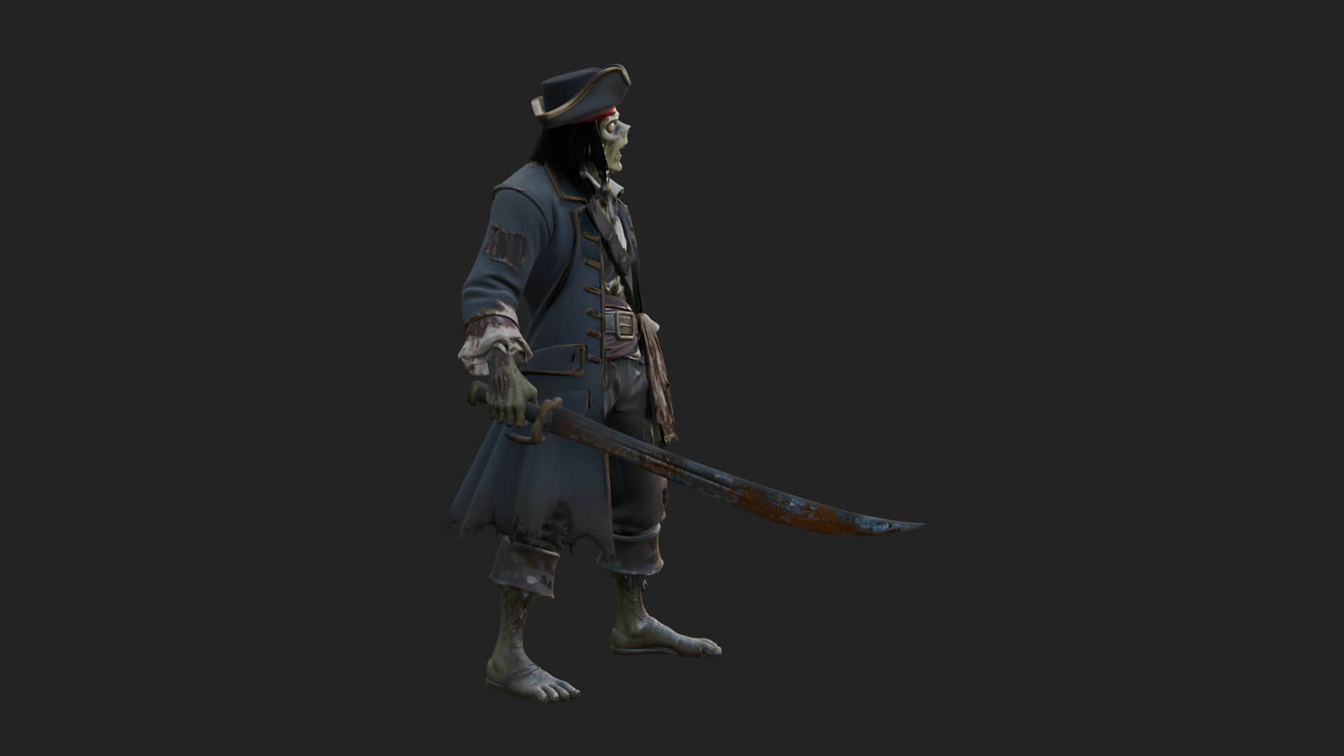 Zombie Pirate Captain Statue Design 3 3D Print Model 3D Model