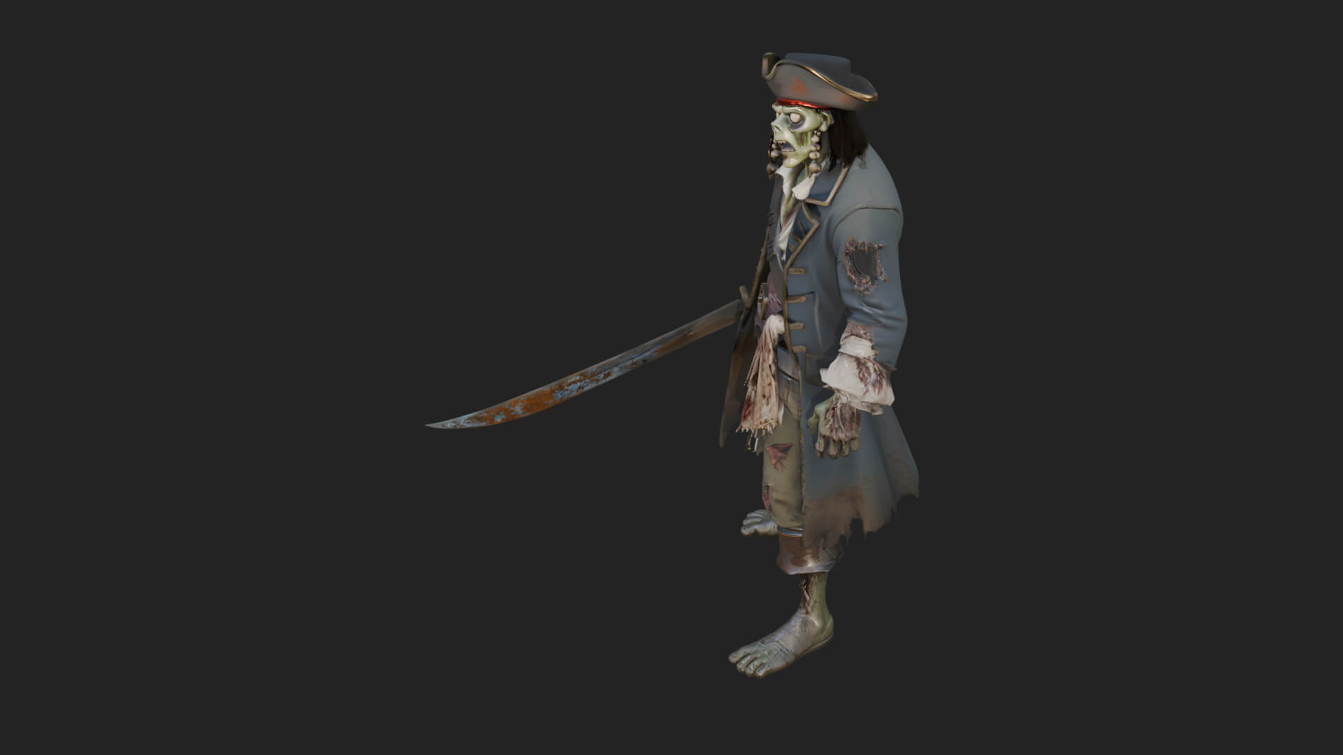 Zombie Pirate Captain Statue Design 3 3D Print Model 3D Model