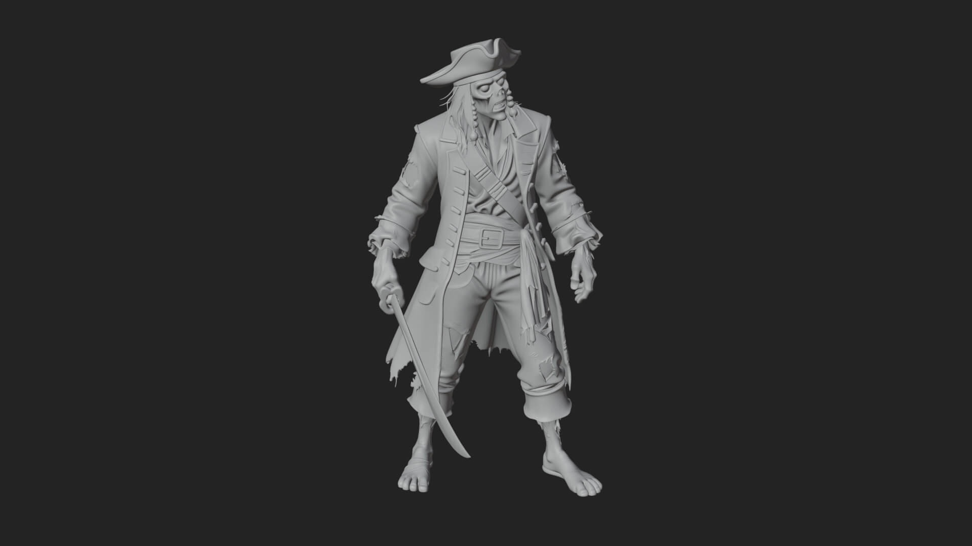 Zombie Pirate Captain Statue Design 3 3D Print Model 3D Model