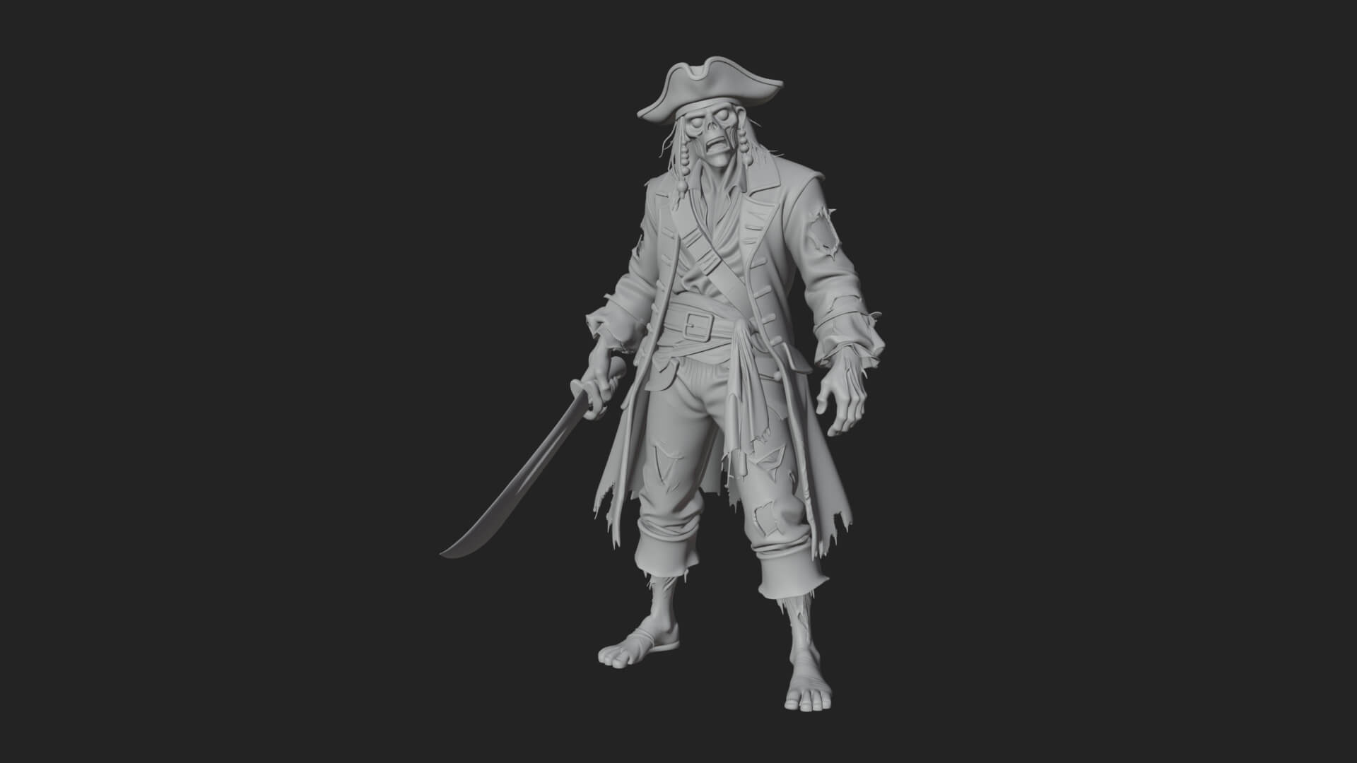 Zombie Pirate Captain Statue Design 3 3D Print Model 3D Model