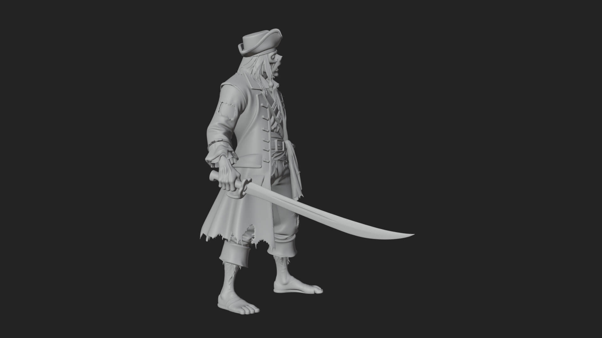 Zombie Pirate Captain Statue Design 3 3D Print Model 3D Model