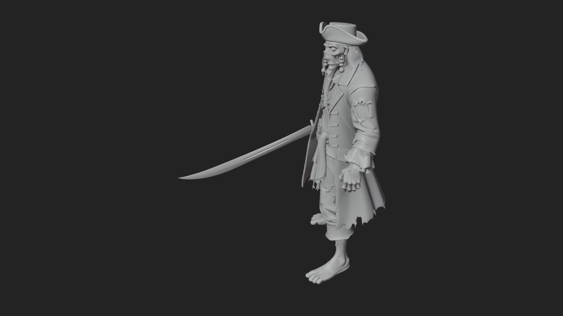 Zombie Pirate Captain Statue Design 3 3D Print Model 3D Model