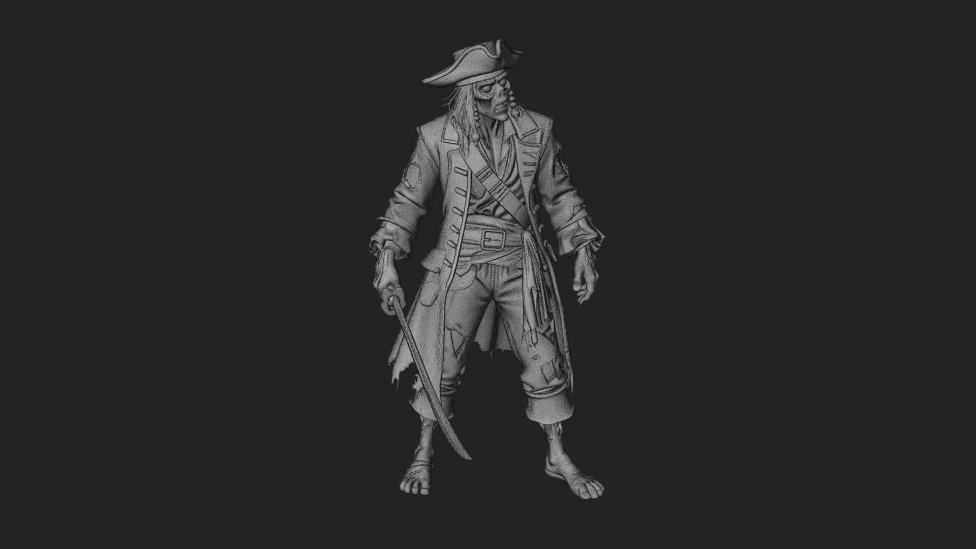 Zombie Pirate Captain Statue Design 3 3D Print Model 3D Model