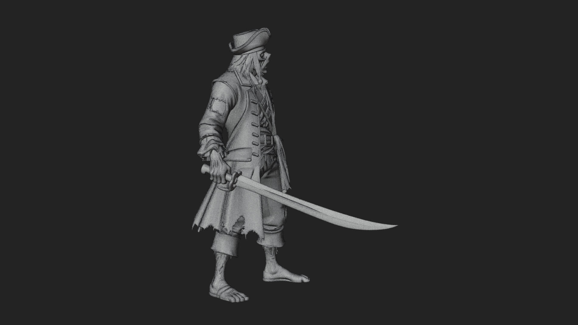 Zombie Pirate Captain Statue Design 3 3D Print Model 3D Model