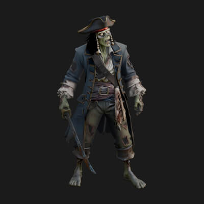 Zombie Pirate Captain Statue Design 3 3D Print Model