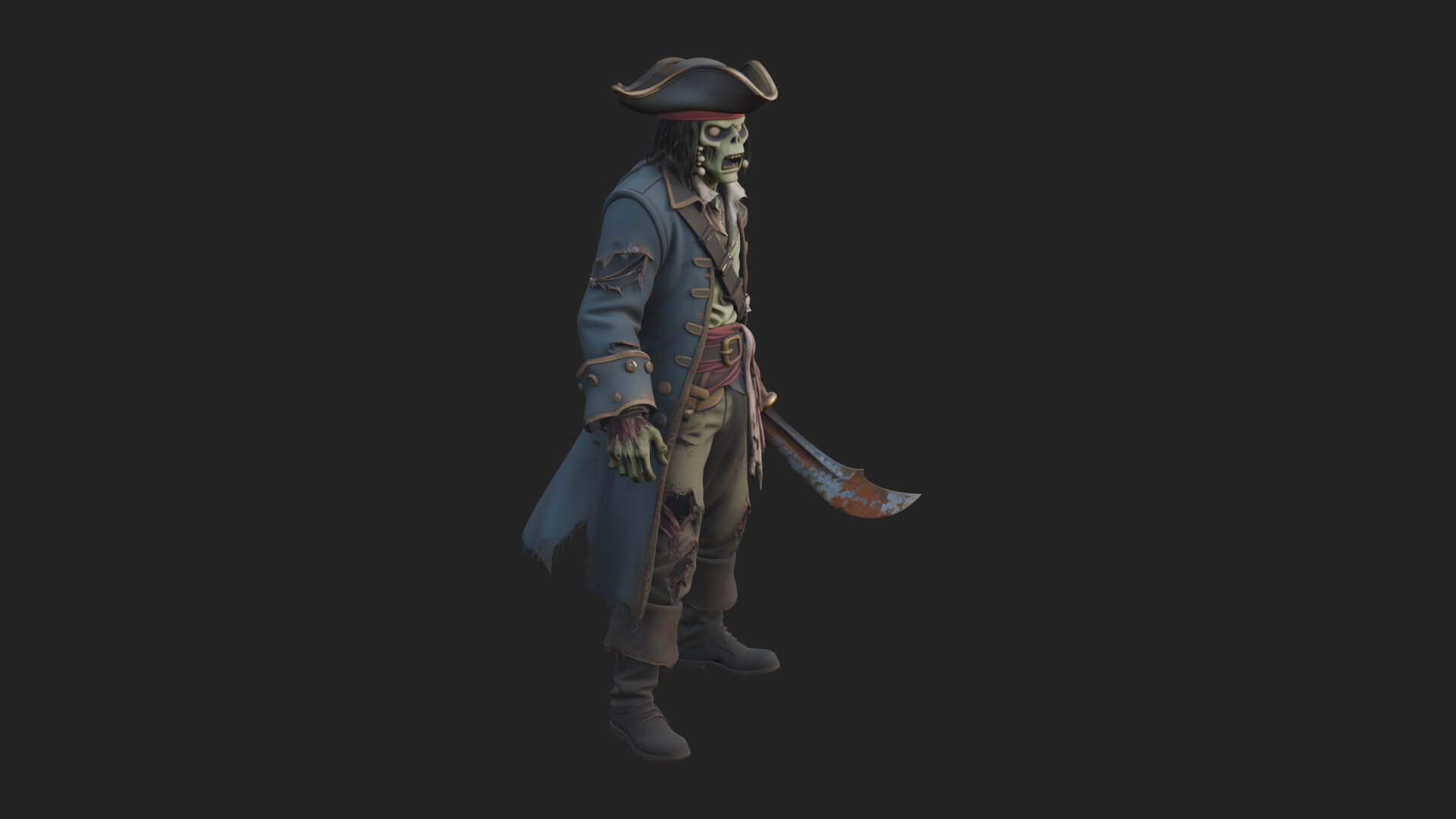 Zombie Pirate Captain Statue Design 4 3D Print Model 3D Model