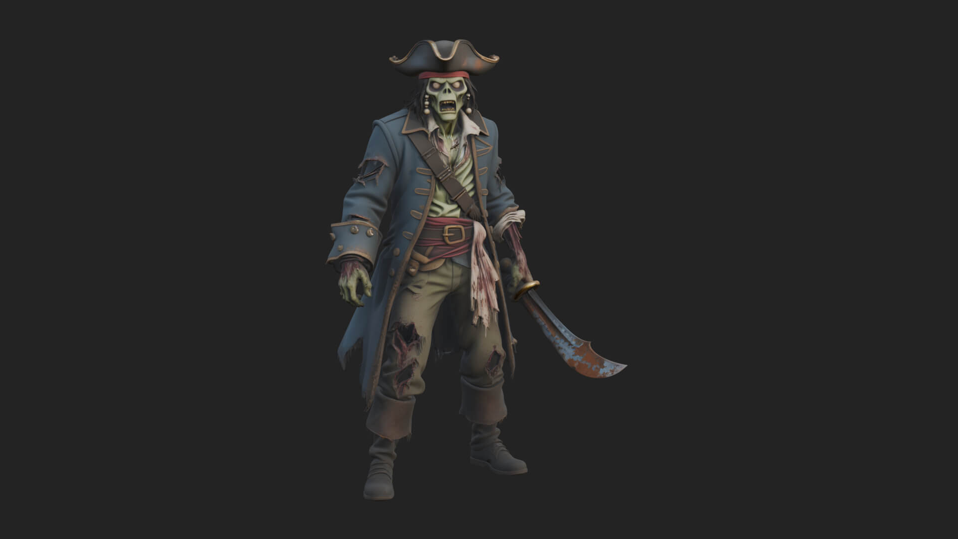 Zombie Pirate Captain Statue Design 4 3D Print Model 3D Model