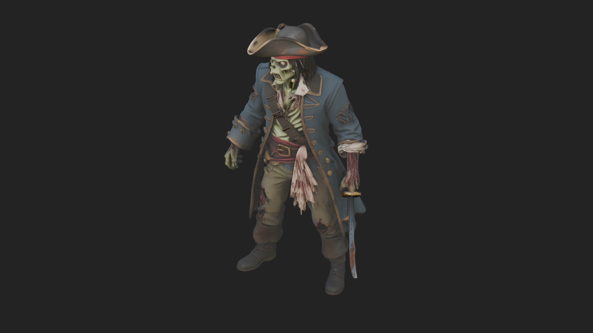 Zombie Pirate Captain Statue Design 4 3D Print Model 3D Model